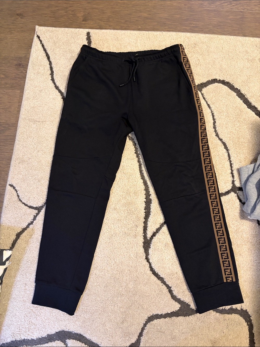Fendi Black Sweatpants with Brown FF Logo Side Tape